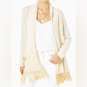 Lilly Pulitzer Tatum Long Fringe Hem Cardigan in Gold Metallic